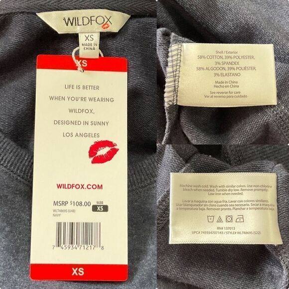 Wildfox Navy Blue Social Statement Crewneck Sweatshirt XS NWT - Picture 5 of 6